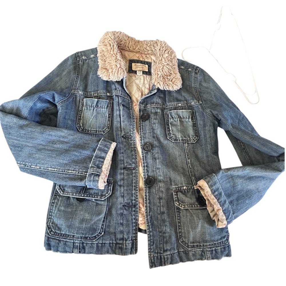 Abercrombie & Fitch Y2K Denim Chore Jacket Sherpa Collar M/L ASO Rory Gilmore